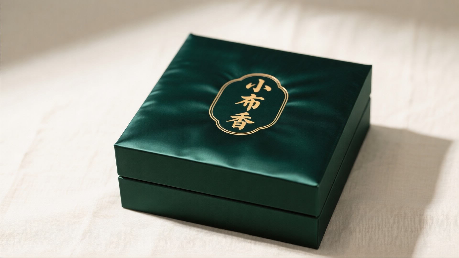 小布香墨绿色烫金礼盒（闭合状态，AI示意图）
